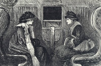Tegneserie af passagerer i Londons undergrundsbane af George du Maurier