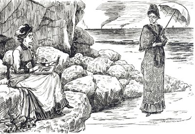 Tegneserie, der forestiller kvinder, der bærer pince-nez-briller af George du Maurier