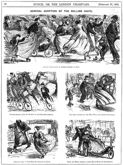 Generel vedtagelse af rulleskøjten. George du Maurier tegnefilm fra Punch af George du Maurier