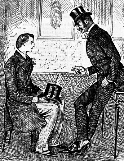 To herrer, der ryger en cigar og taler efter middagen af George du Maurier