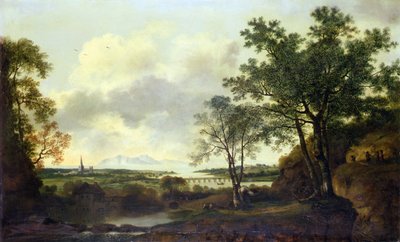 En capriccio udsigt over Chichester, med figurer og kvæg i forgrunden af George of Chichester Smith