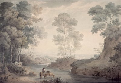 Landskab med flod- og hestevanding af George the Elder Barret
