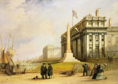 Bellot-obelisken ved Greenwich Hospital, London (England), et mindesmærke til minde om den franske løjtnant Joseph René Bellot, som døde i 1853 i sin søgen efter John Franklins (1756-1847) forsvundne ekspedition til Arktis. af George the Elder Chambers