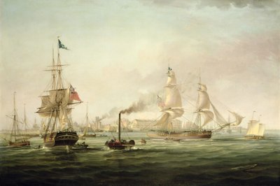 Udsigt over Hulls havn med Spartan (olie på lærred) af George the Elder Chambers