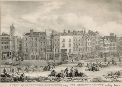 En udsigt over High Street, Southwark, London, som den gamle vejbane af George the Elder Scharf