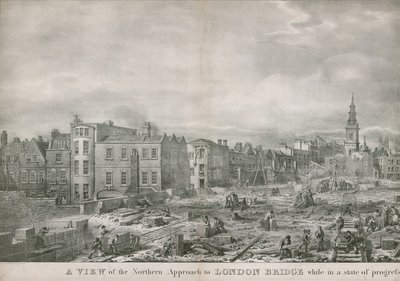 En udsigt over den nordlige tilgang til London Bridge, mens den er i fremskridt af George the Elder Scharf
