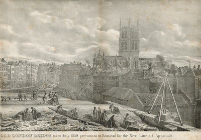 Old London Bridge taget i juli 1830, før den blev fjernet for den nye indflyvningslinje af George the Elder Scharf