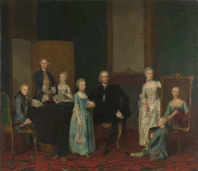 Portræt af Pieter Cornelis Hasselaer, rådgiver for det hollandske østindiske kompagni og borgmester i Amsterdam, med sin familie af George van der Mijn