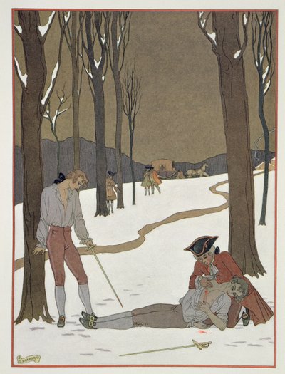 Duellen mellem Valmont og Danceny, illustration fra 