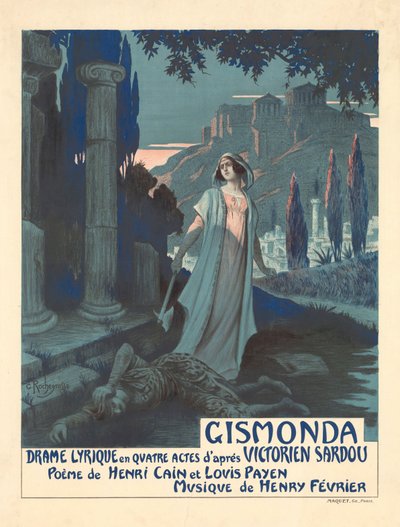 Plakat til teaterstykket Gismonda af V. Sardou, 1919. af Georges Antoine Rochegrosse