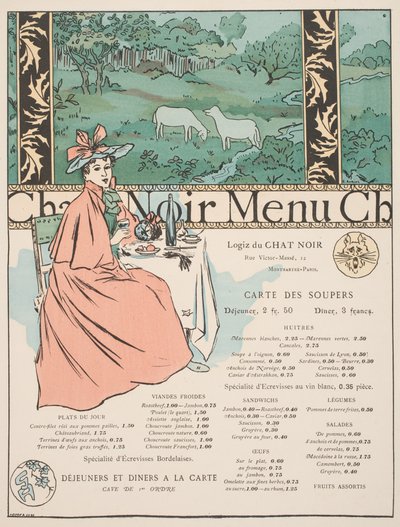 Menu fra Chat Noir (farve litho & pochoir print) af Georges Auriol