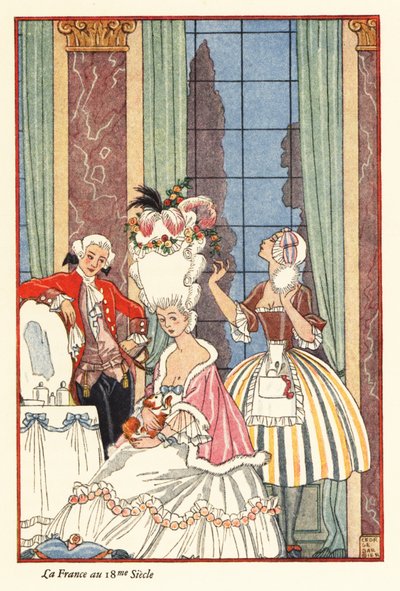 En adelig kvinde ved sit toilet i 1700-tallets Frankrig. 1928 (tryk) af Georges Barbier