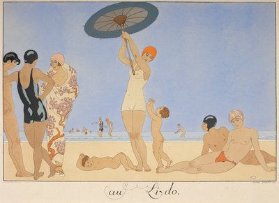 Au lido. Folk på en strand. af Georges Barbier