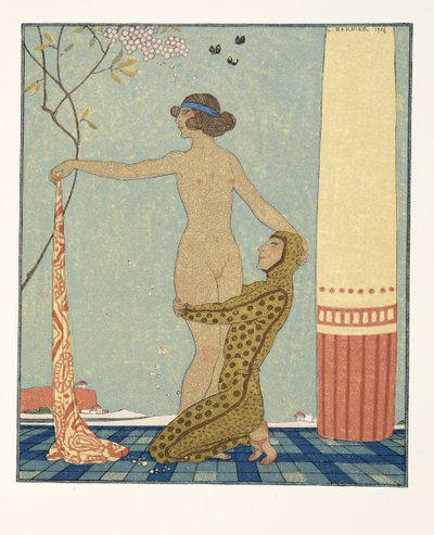 Bilitis, illustration fra Les Chansons de Bilitis, af Pierre Louys, pub. 1922 (stenciltryk) af Georges Barbier