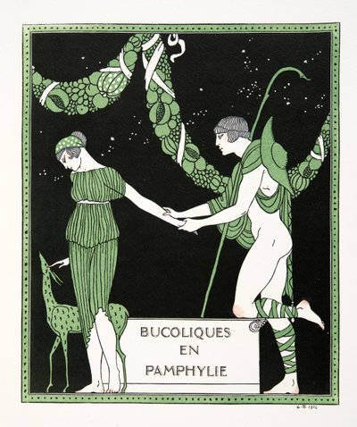 Bucoloques en Pamphylie, illustration fra Les Chansons de Bilitis, af Pierre Louys, pub. 1922 (stenciltryk) af Georges Barbier