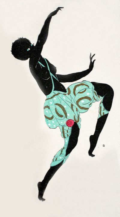 Dansende pige (pochoir print) af Georges Barbier