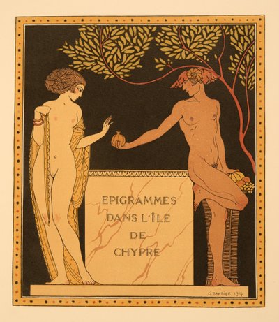 Epigrammer på øen Cypern, illustration fra Les Chansons de Bilitis, af Pierre Louys, pub. 1922 (stenciltryk) af Georges Barbier