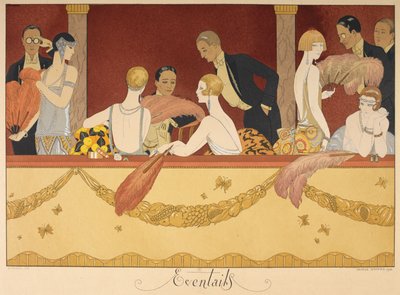 Eventtails. Folk nyder en aften i teatret. af Georges Barbier