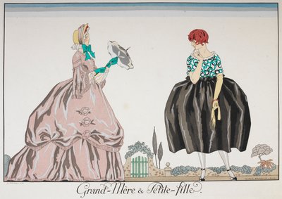 Grand-Mere et Petite fille. En ældre kvinde og en ung pige. af Georges Barbier