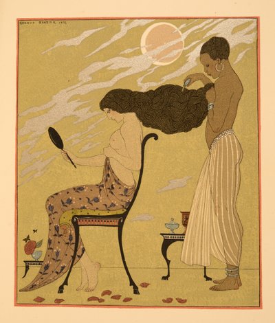 I Sing my Flesh & my Life, illustration fra Les Chansons de Bilitis, af Pierre Louys, pub. 1922 (stenciltryk) af Georges Barbier