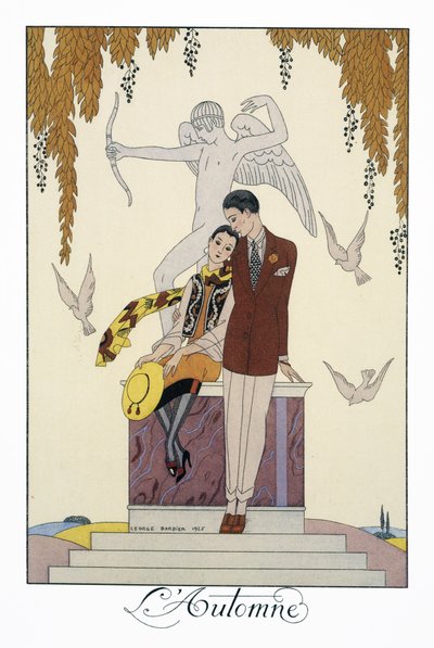 Efterår, litografi af George Barbier (1882-1932), fra Falbalas et Fanfreluches, Almanach des Modes Presentes, Passees et Futures af Georges Barbier