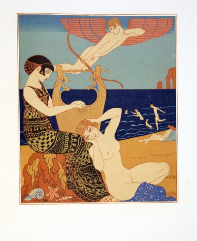 Den symbolske ring, illustration fra Les Chansons de Bilitis, af Pierre Louys, pub. 1922 (stenciltryk) af Georges Barbier