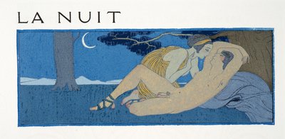 The Night, illustration fra Les Chansons de Bilitis, af Pierre Louys, pub. 1922 (stenciltryk) af Georges Barbier