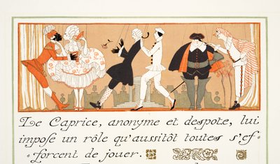 Le Caprice, fra Personages de Comedie, pub. 1922 (stenciltryk) af Georges Barbier