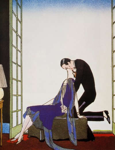 Fire, litografi af George Barbier (1882-1932), fra Falbalas et Fanfreluches, Almanach des Modes Presentes, Passees et Futures af Georges Barbier