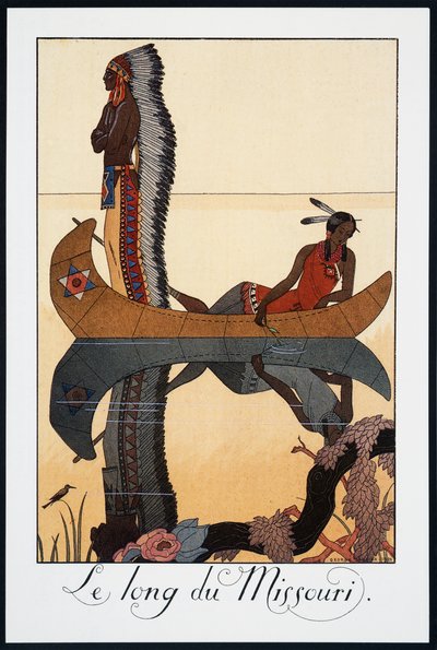 Langs Missouri, litografi af George Barbier (1882-1932), fra Falbalas et Fanfreluches, Almanach des Modes Presentes, Passees et Futures, Frankrig, 20. århundrede af Georges Barbier