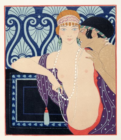 The Three Beauties of Mnasidika, illustration fra Les Chansons de Bilitis, af Pierre Louys, pub. 1922 (stenciltryk) af Georges Barbier
