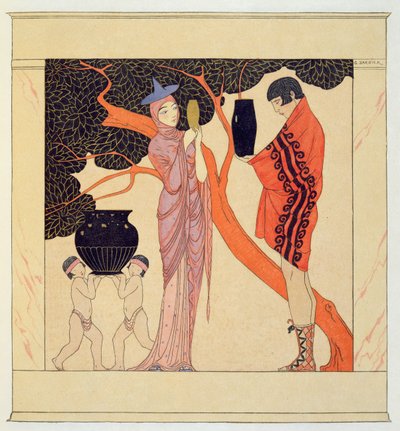 Love Token (akvarel på papir) af Georges Barbier