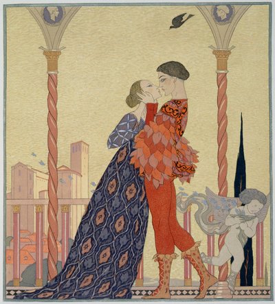 Lovers on a Balcony (akvarel på papir) af Georges Barbier