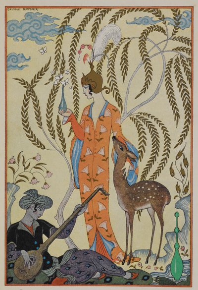 Persien. En kvinde med en fawn. En musiker. af Georges Barbier