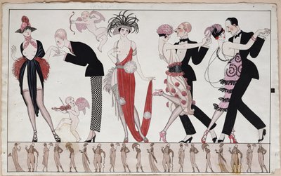 Tangoen (pen & blæk og akvarel på papir) af Georges Barbier