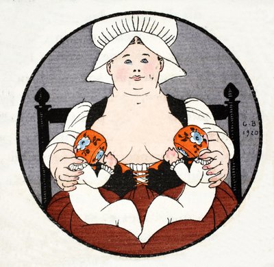 The Wet Nurse med tvillinger (pochoir print) af Georges Barbier