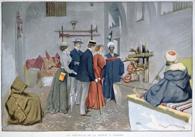 Entré til fængslet i Tanger, ca. 1900 (farve litho) af Georges Bertin Scott