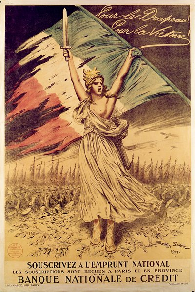Fransk plakat fra Første Verdenskrig, der opfordrer til køb af krigsobligationer, 1917 af Georges Bertin Scott