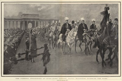 Begravelsesoptoget ved Hyde Park Corner, Royal Mourners kommer ind i parken af Georges Bertin Scott