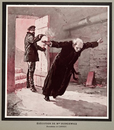 Henrettelse af Monseignor Budkiewicz af OGPU, fra Histoire des Soviets, pub. 1922 (farvelitografi) af Georges Carrey