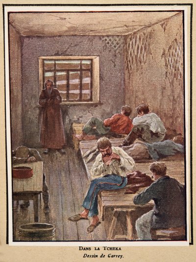 I Cheka; fra Histoire des Soviets, pub. 1922 (farvelitografi) af Georges Carrey