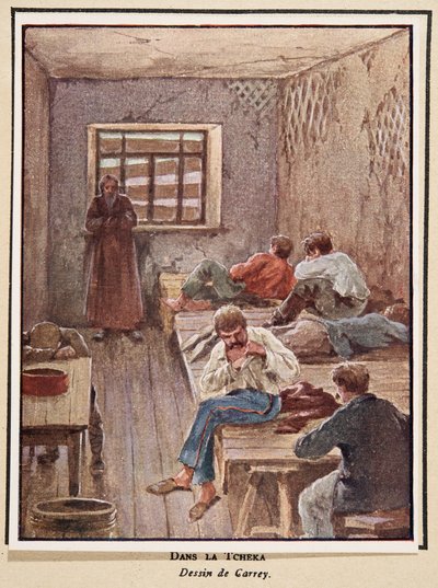 I Cheka; fra Histoire des Soviets, pub. 1922 (farvelitografi) af Georges Carrey