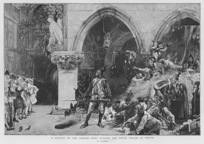 Franske soldater slog lejr uden for Dogepaladset i Venedig, franske uafhængighedskrige af Georges Clairin