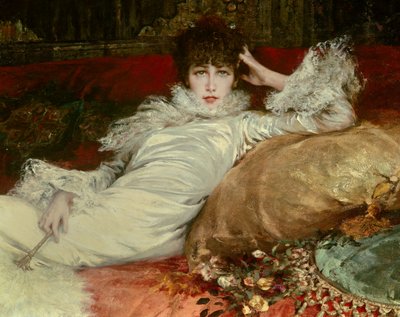 Portræt af komikeren Sarah-Henriette Bernard kaldet Sarah Bernhardt (1844-1923). af Georges Clairin