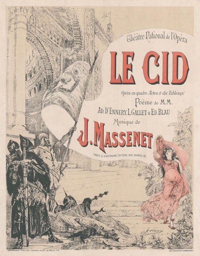 Plakat til premieren på Opera Le Cid af Jules Massenet, 1885. af Georges Clairin