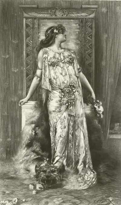 Sarah Bernhardt som Cleopatra (gravure) af Georges Clairin
