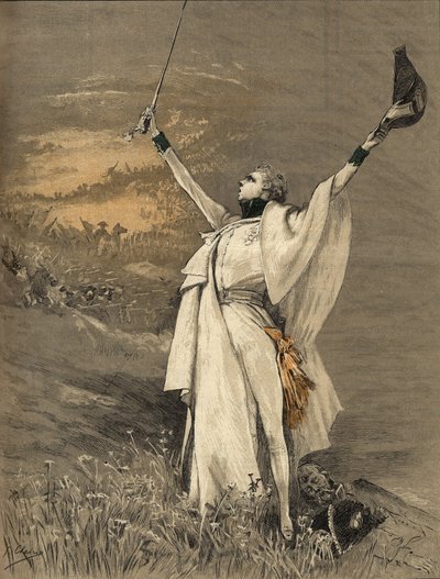 Skuespillerinden Henriette Rosine Bernard kaldte Sarah Bernhardt (1844-1923) i rollen som hertugen af Reichstadt (søn af kejser Napoleon I (1769-1821) - "" Aiglon"", gravering af Georges Jules Victor Clairin (1843 - 1919) ) af 1900. af Georges Clairin