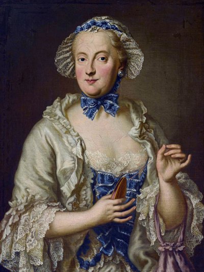Marie-Anne de Saxe - (Marie Anne de Saxe) - Maria Anna Sophia af Sachsen, kurfyrste af Bayern (1728-1797) med en rulle - George Desmarees (1697-1776). Olie på lærred Mål: 82x61,5 cm Privat samling af Georges Desmarées