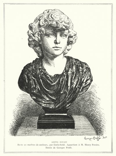Buste af den italienske arkitekt og maler Giotto som barn, af den franske billedhugger Emile Soldi af Georges Ernest Profit
