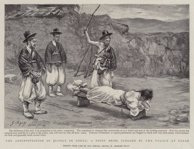 Retsplejen i Corea, en tyv, der bliver pisket af politiet i Fusan af Georges Ferdinand Bigot